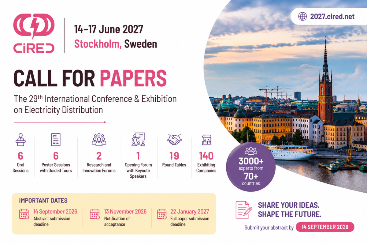 Call for papers for CIRED International 2027: The 29th International Conference & Exhibition on Electricity Distribution